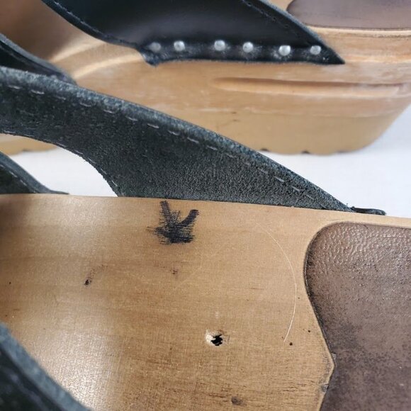 Troentorp Swedish Leather Clogs Black Cut-Out Wood Sole Sandals Size 36 - Picture 8 of 10